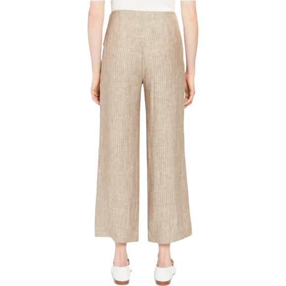 Theory Clean Cropped Linen Pants Womens 12 Tan Striped Career Chic Minimalist - Picture 4 of 10